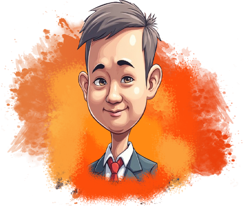 A man in a blue shirt with a happy expression